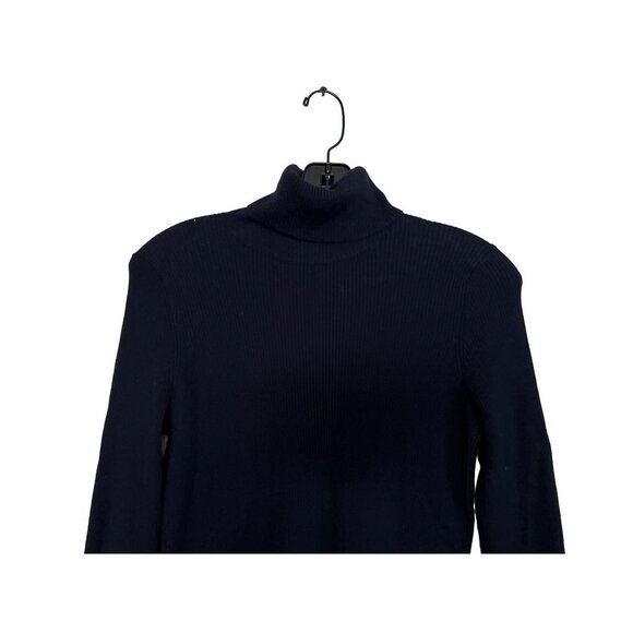 Moth By Anthropology Knitted Turtleneck Flared Sleeves Ribbed Navy Blue - XSmall - Picture 3 of 7